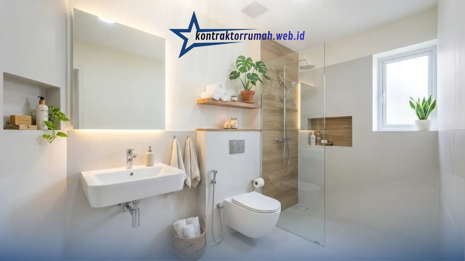 Desain kamar mandi kecil dengan kloset gantung agar lantai terasa lega